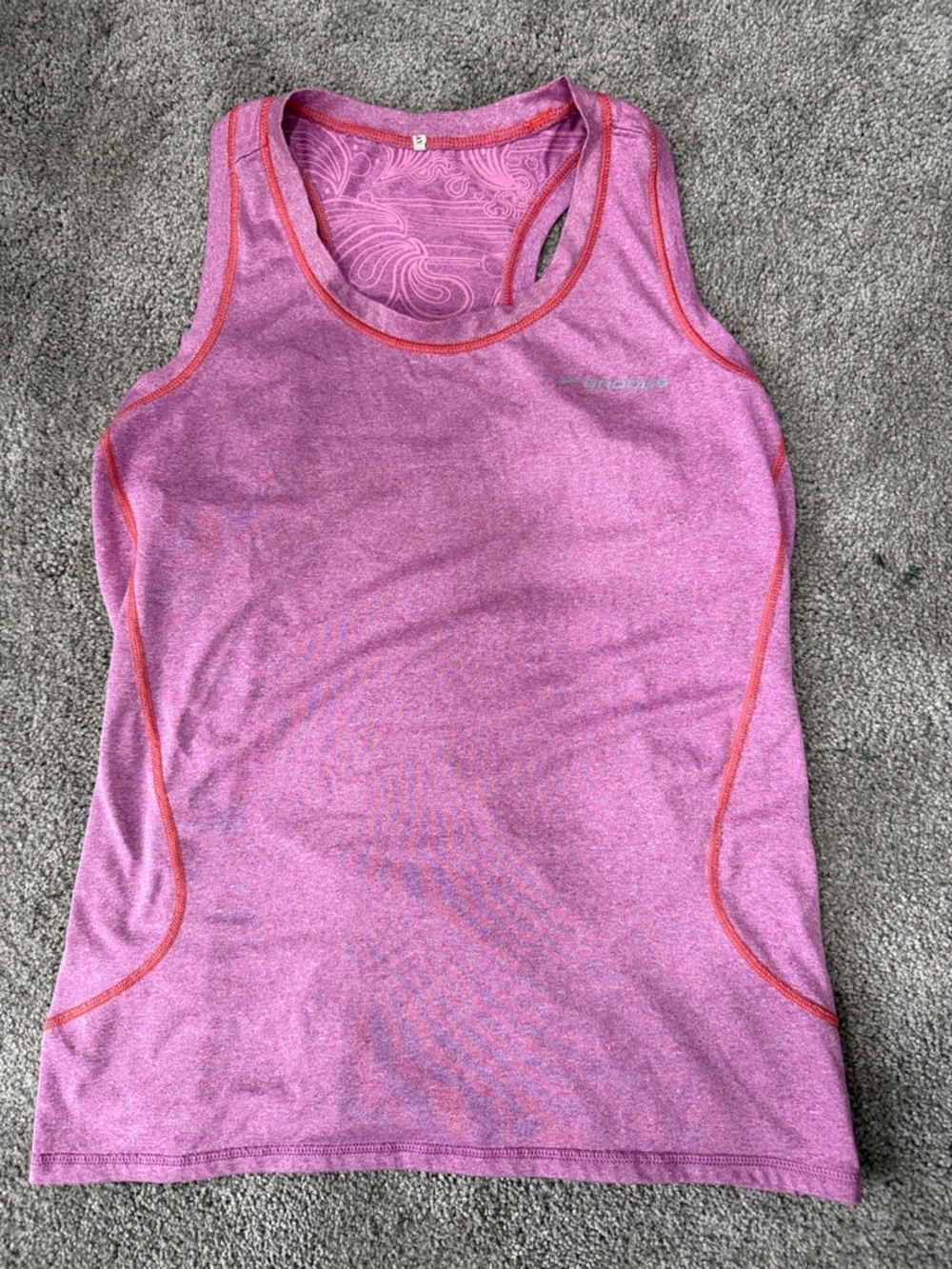 Brooks Heathered Pink Racerback Tank with Coral Trim